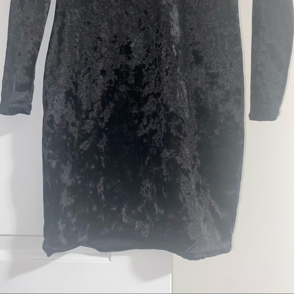 Black Velour Mini Lace Long Sleeve Dress - Picture 9 of 11